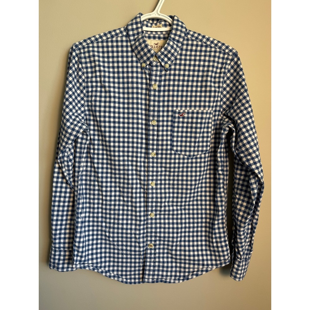 Hollister Gingham Button Down Long Sleeve Shirt XS Stretch Preppy Casual School